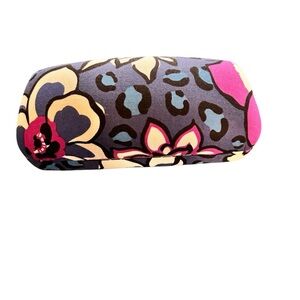 Vera Bradley Clamshell Hard Eyeglass Case Floral Blue Magenta Black Velvet Lined